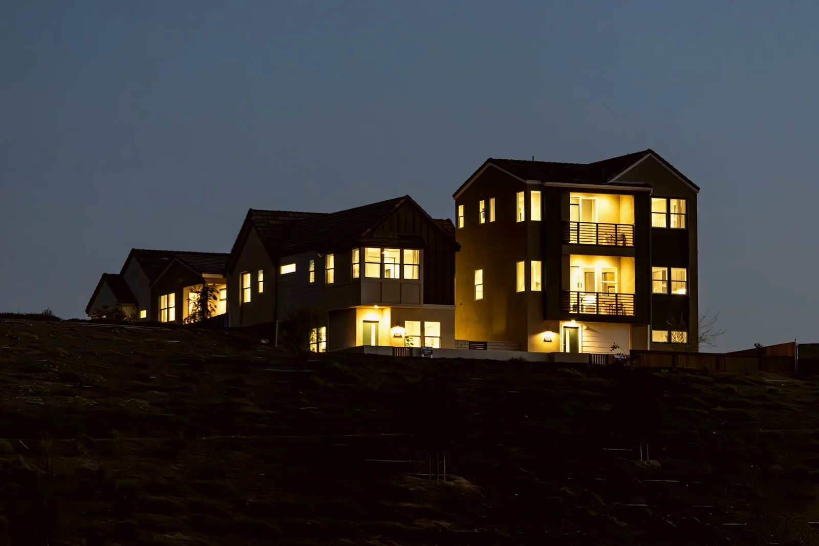 Custom home at dusk